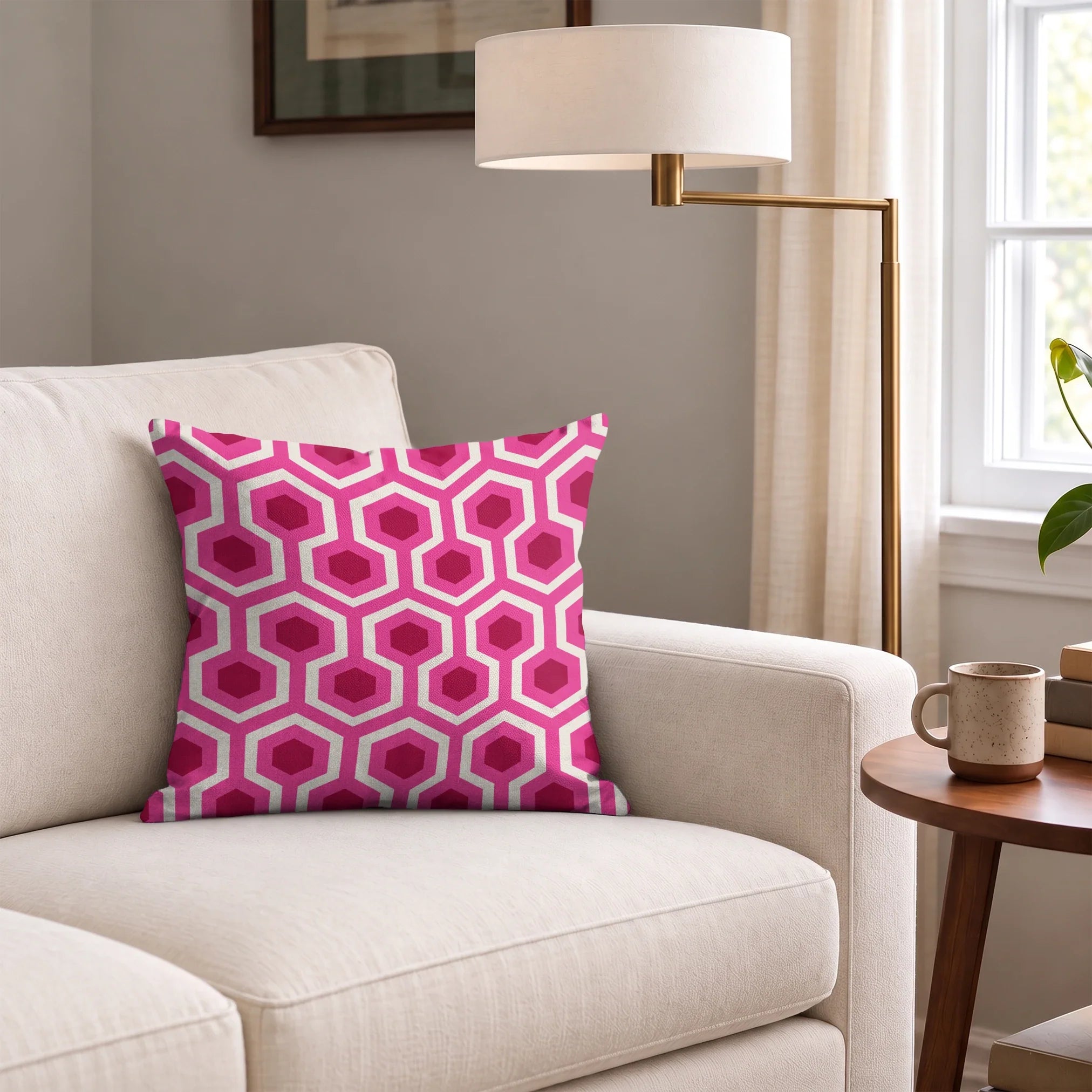 Hexacore in Raspberry — hexacore print, in hot raspberry pink and magenta on a bright fuchsia ground