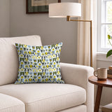 Rescued & Ready in Slate — rescued & ready print, in slate blue and golden yellow blocks with cream and black dogs, small scale