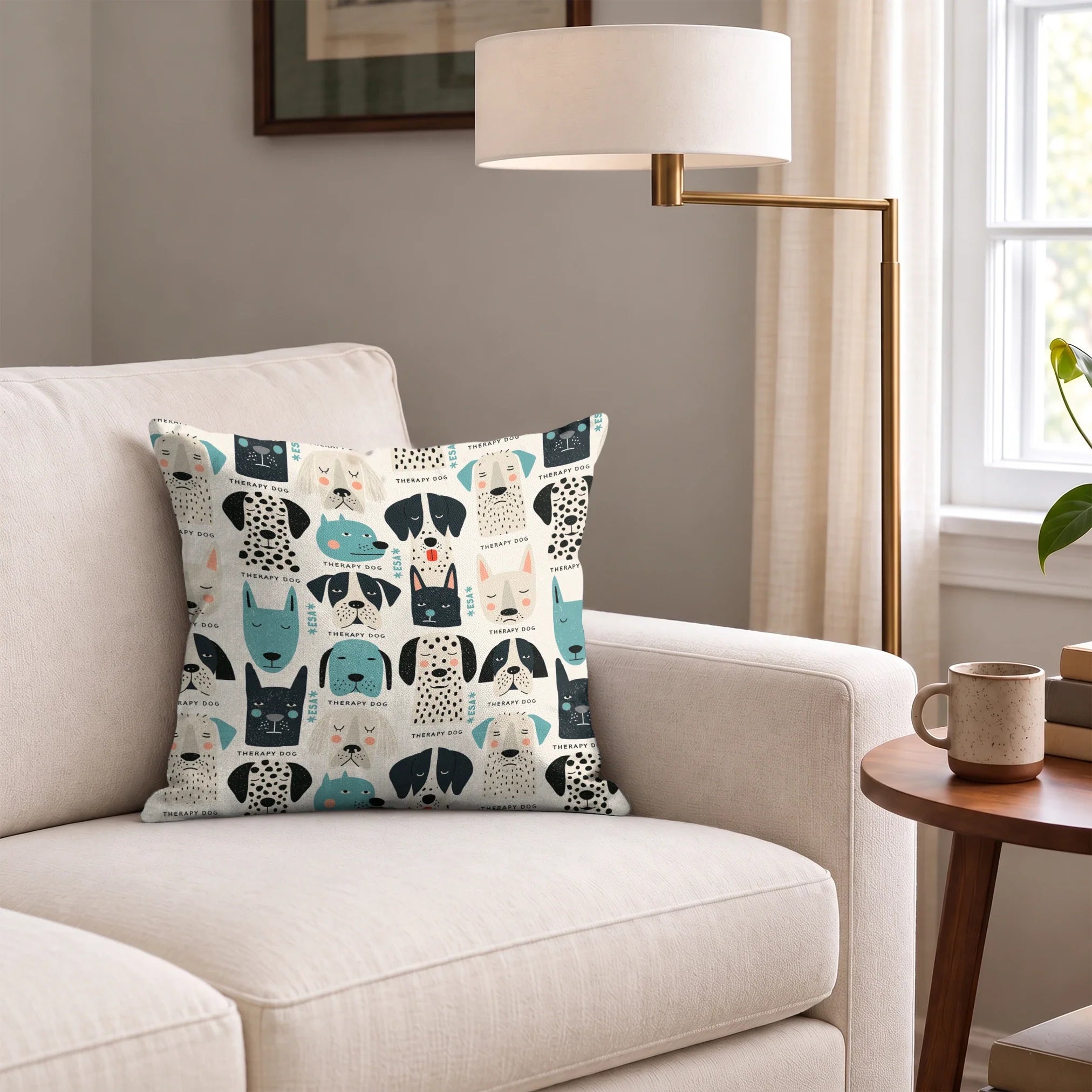Good Dogs Club in Teal — good dogs club print, in cream and black dogs with turquoise accents on a soft cream ground