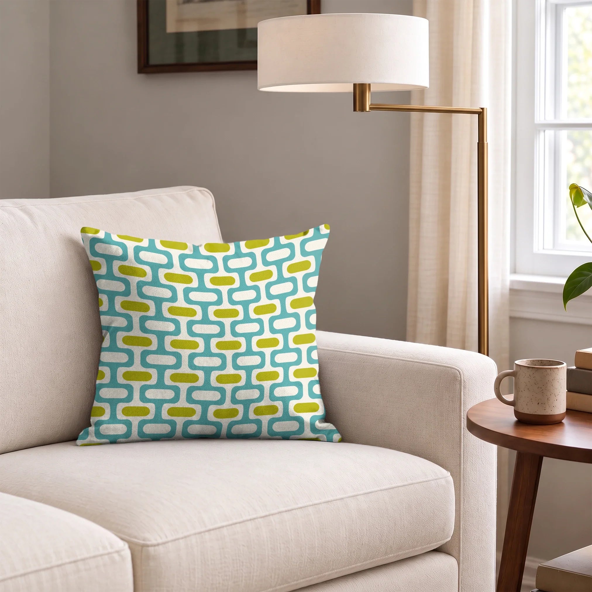 Mod Waves in Los Feliz — mod waves print, in chartreuse and gold pods on a turquoise ground