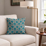 Hexacore in Pacific — hexacore print, in inky navy and petrol teal against pale stone