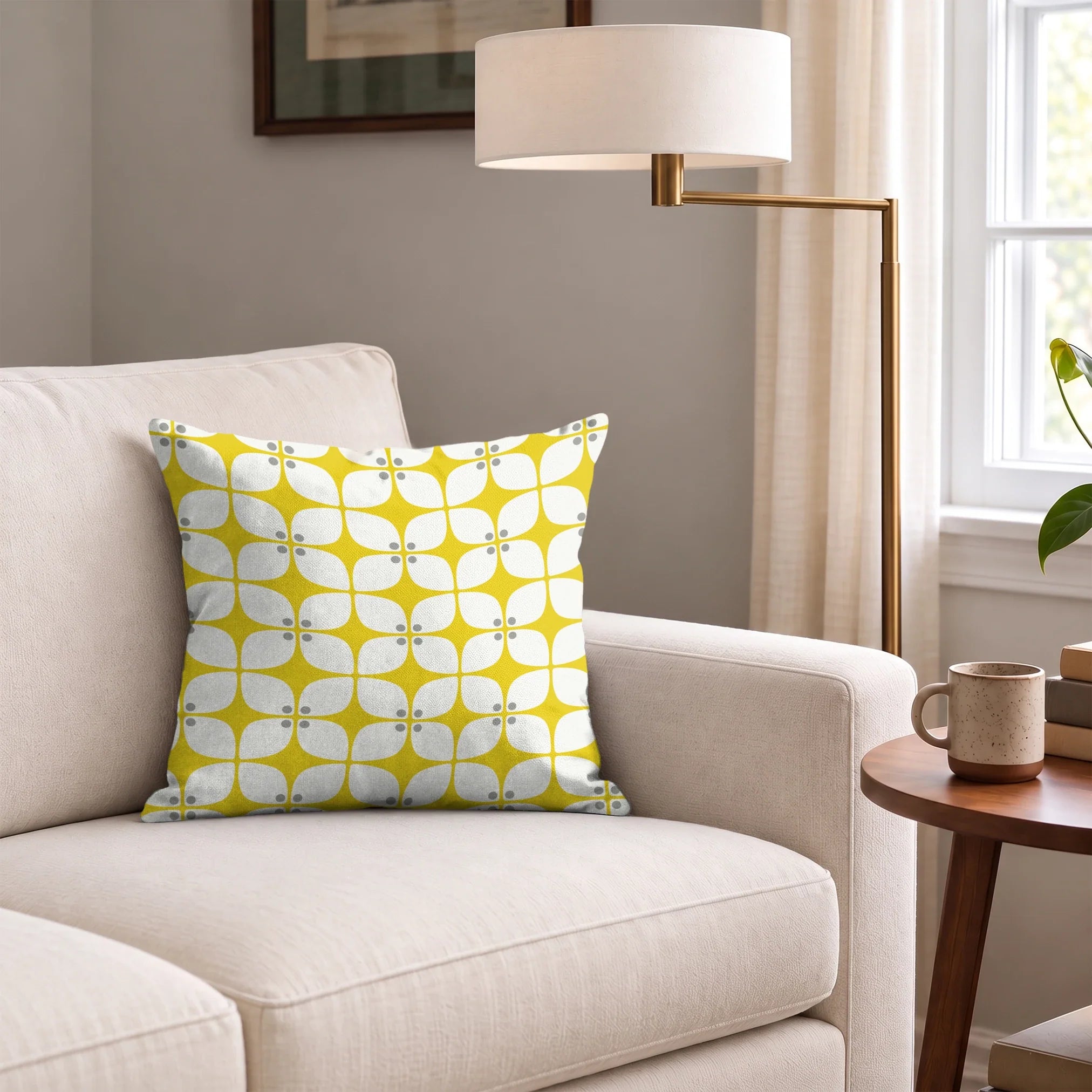 Square Mod in Yellow — square mod print, in chrome yellow with a pale center on bright white