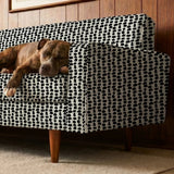 Atomic Stack in Ivory — atomic stack print, in black forms on a bright ivory ground, the reverse of the Ebony colorway