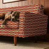 Geometric Martini Mod in Ruby — geometric martini mod print, in ruby red and rust with cream capsules and a golden center