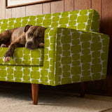 Atomic Bricks in Avocado — atomic bricks print, in bright avocado and chartreuse with a bone grid