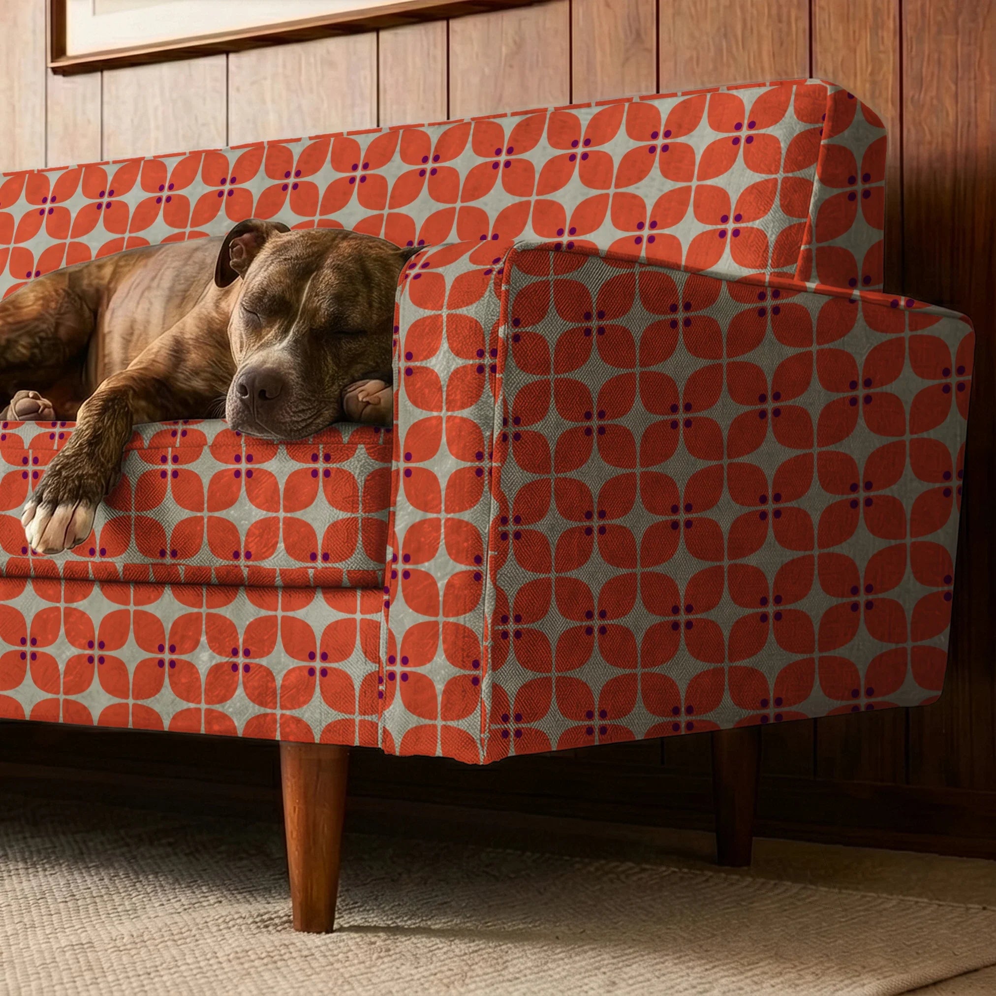 Square Mod in Fire — square mod print, in scorched coral red on oatmeal
