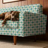 Square Mod in Teal — square mod print, in clear turquoise with a mustard center on warm ivory