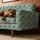 Rescued & Ready in Avocado — rescued & ready print, in avocado green and teal blocks with cream and black dogs, small scale