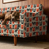 Adopt Me Mid Mod Dog in Persimmon — adopt me mid mod dog print, in persimmon orange, black and cream on a warm bone ground
