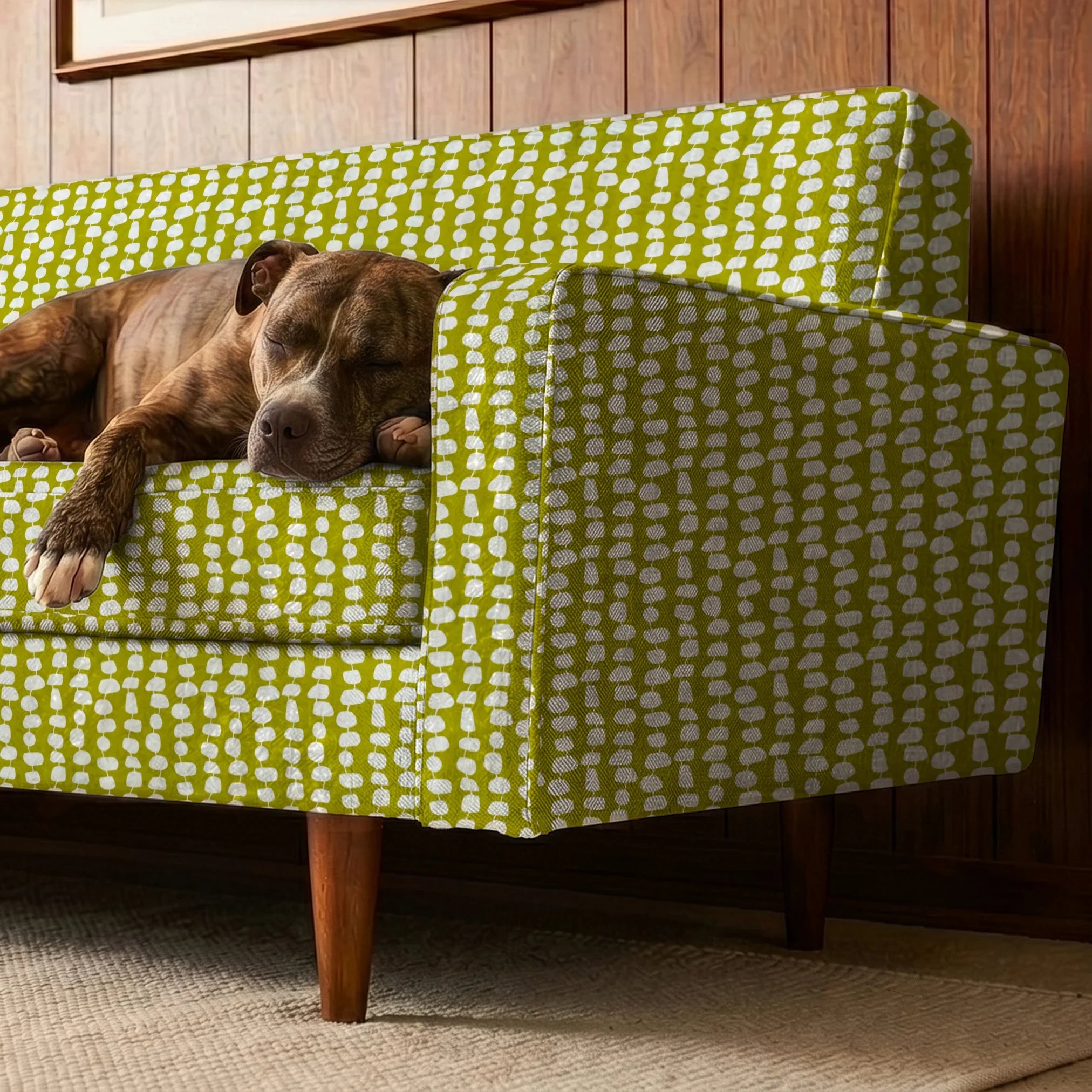 Atomic Stack in Avocado — atomic stack print, in cream forms on a bright avocado chartreuse ground