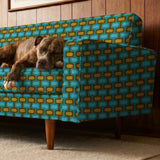Mod Waves in Laguna Beach — mod waves print, in golden mustard pods on a bright lagoon teal ground