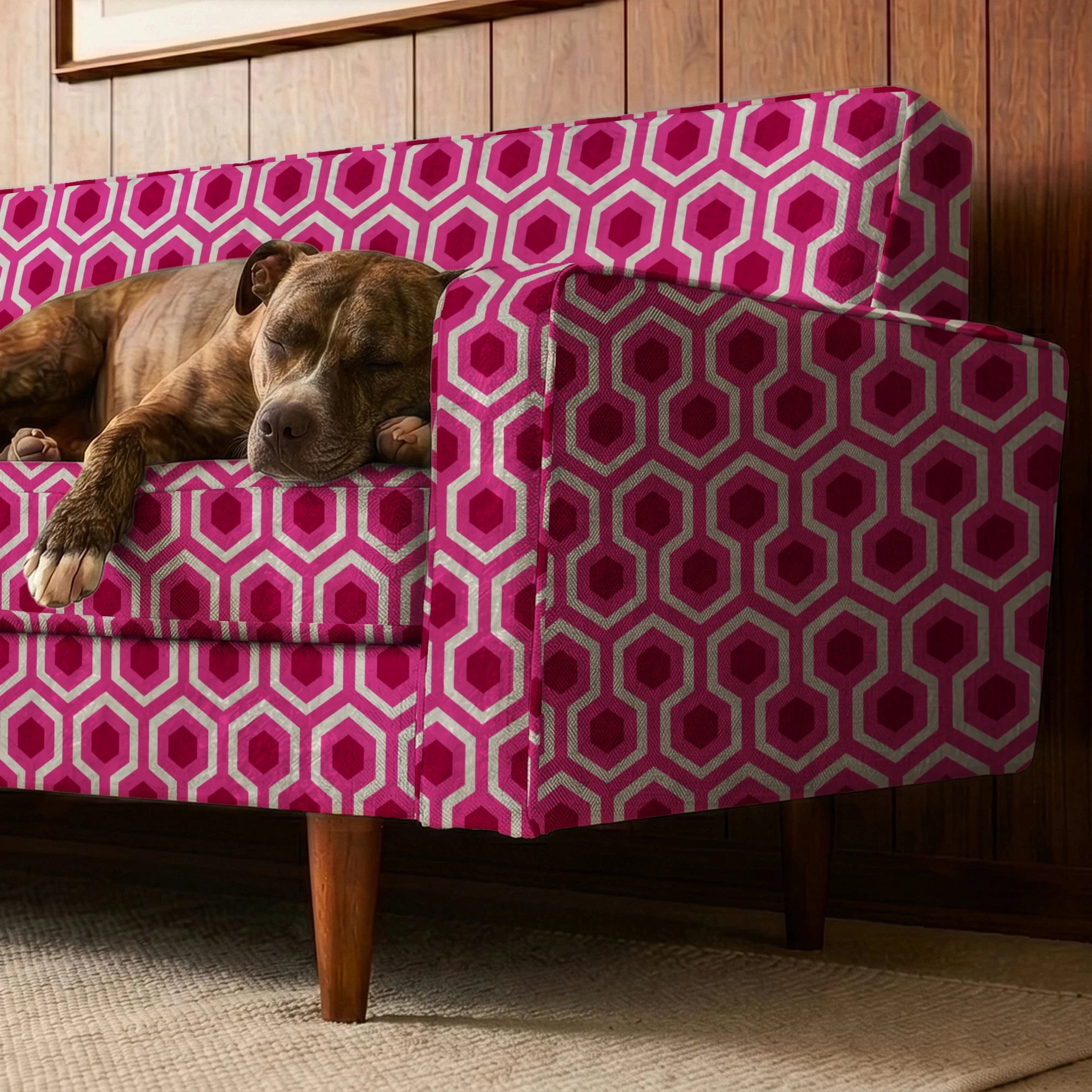 Hexacore in Raspberry — hexacore print, in hot raspberry pink and magenta on a bright fuchsia ground