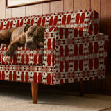 Owl Assembly in Ruby — owl assembly print, in cream and gold owls on a deep ruby red ground