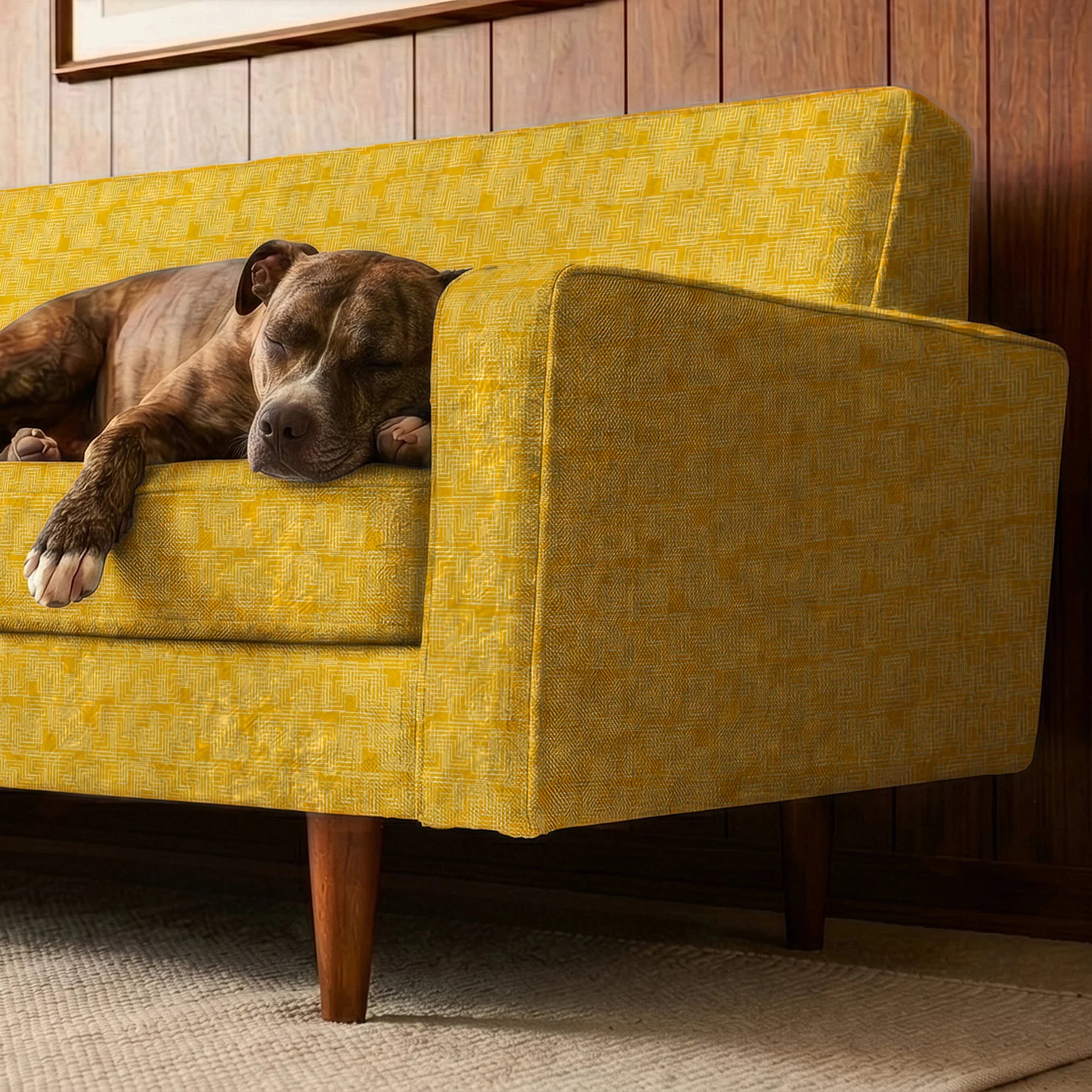 Interlock in Saffron — interlock print, in warm saffron gold