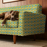 Mod Waves in Irvine — mod waves print, in olive and charcoal pods on a saturated mustard ground