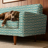 Geometric Martini Mod in Teal — geometric martini mod print, in clear teal and turquoise with cream capsules and a coral center