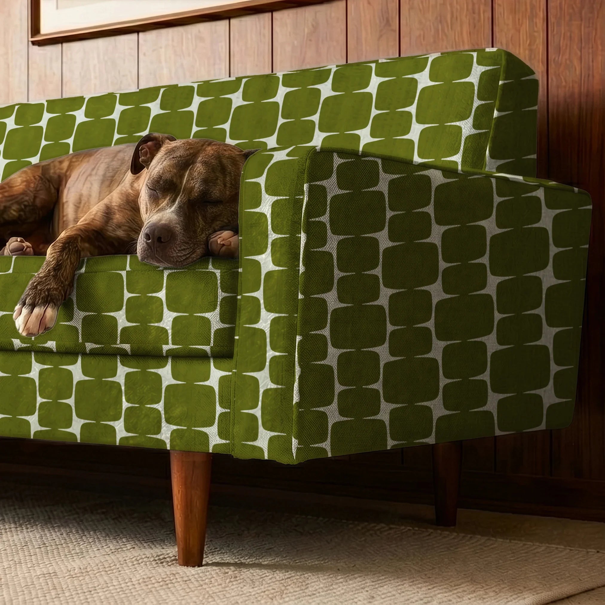 Atomic Bricks in Olive — atomic bricks print, in deep olive and moss with a bone grid