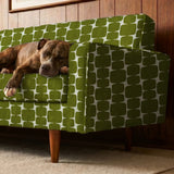 Atomic Bricks in Olive — atomic bricks print, in deep olive and moss with a bone grid