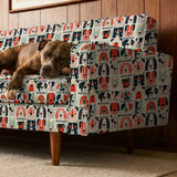 Rescued & Ready in Persimmon — rescued & ready print, in persimmon orange and red blocks with cream and black dogs