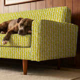 Atomic Stack in Mustard — atomic stack print, in white forms on a bright mustard yellow ground
