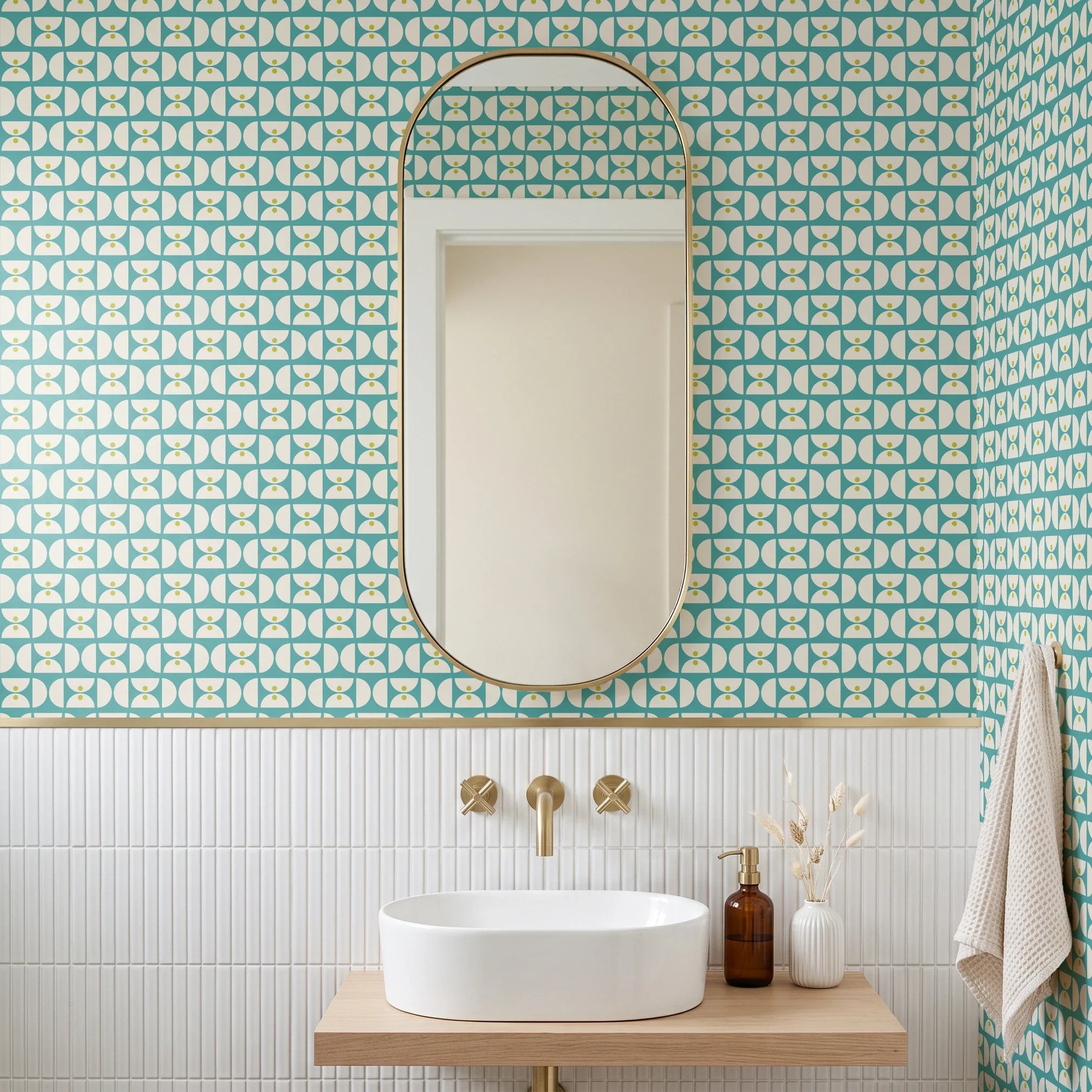 Geometric Martini Mod, Teal Wallpaper