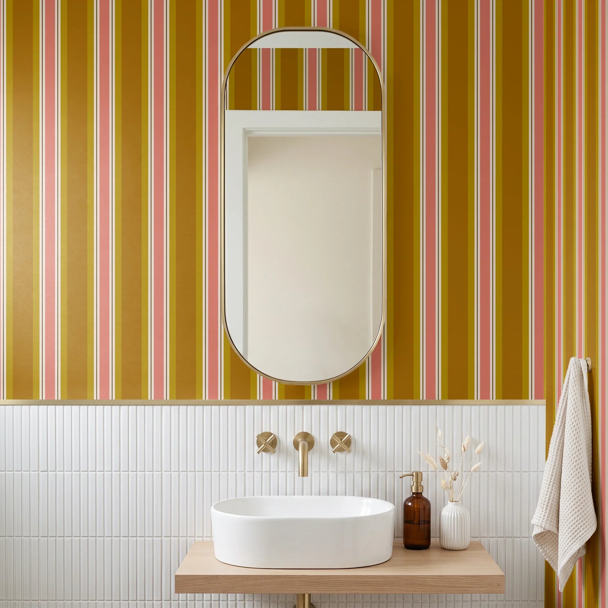 Offset Stripes, Mustard Wallpaper