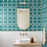 Owl Assembly, Teal Wallpaper
