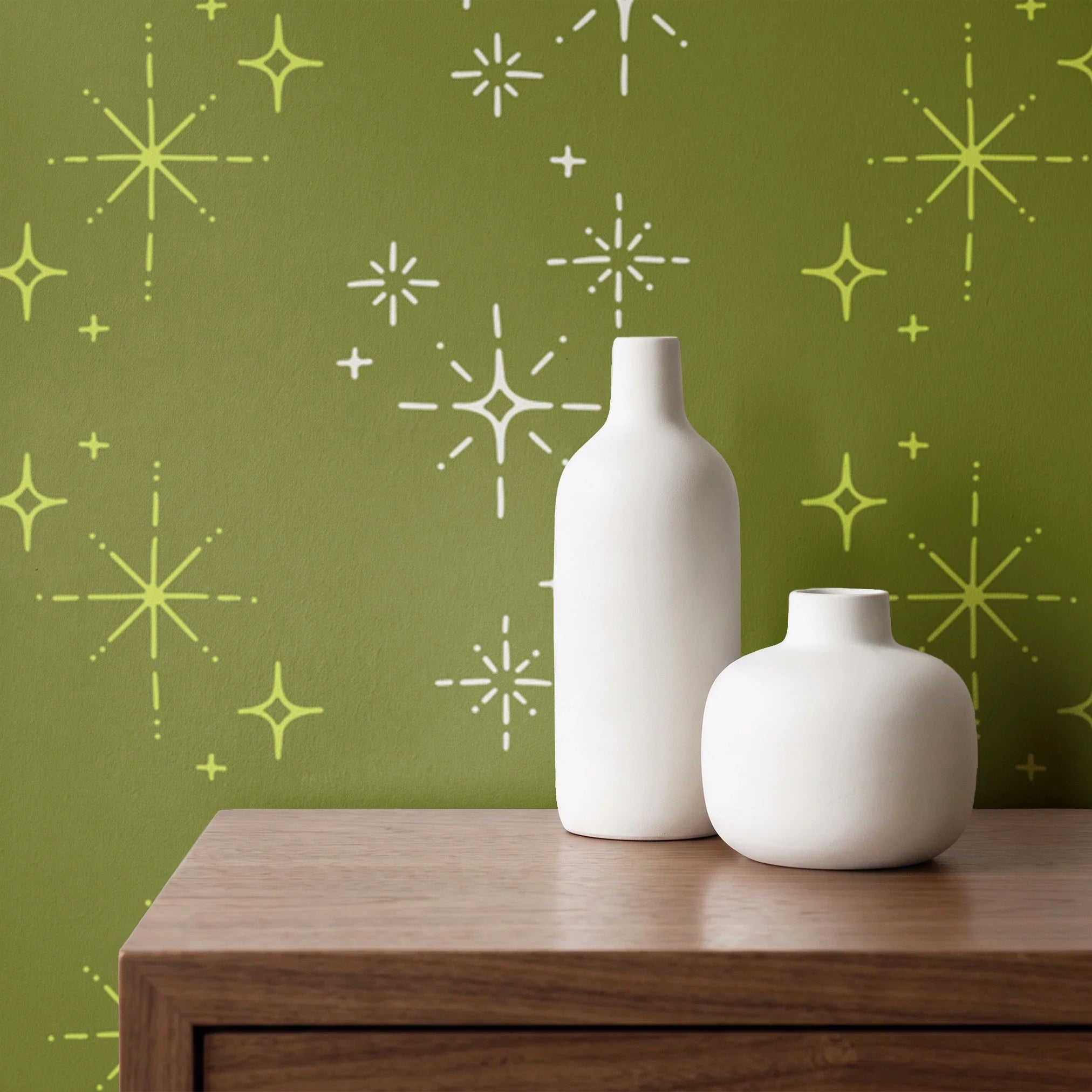 Retro Starburst, Avocado Wallpaper