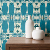 Owl Assembly, Teal Wallpaper