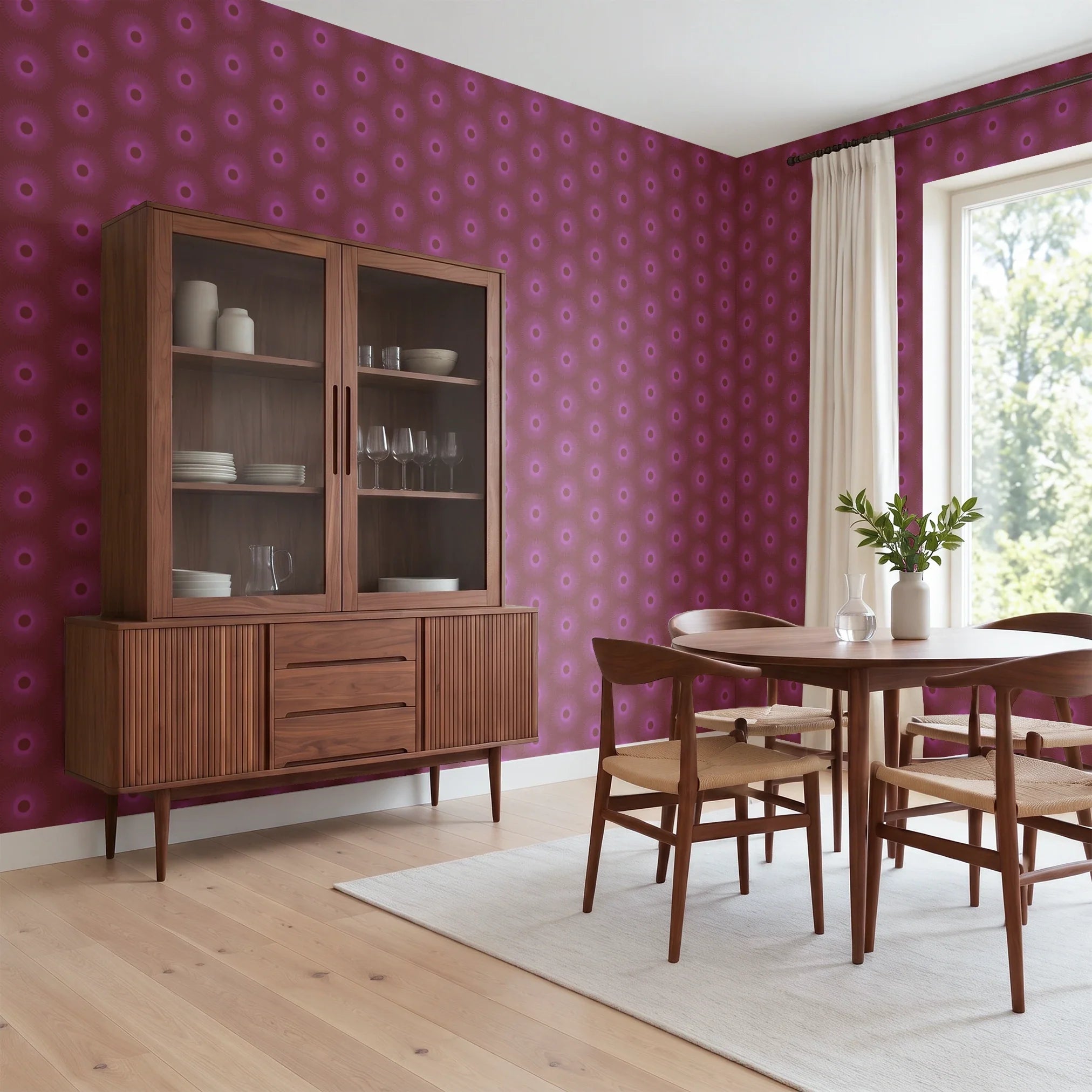 Retro Sunburst, Plum Wallpaper