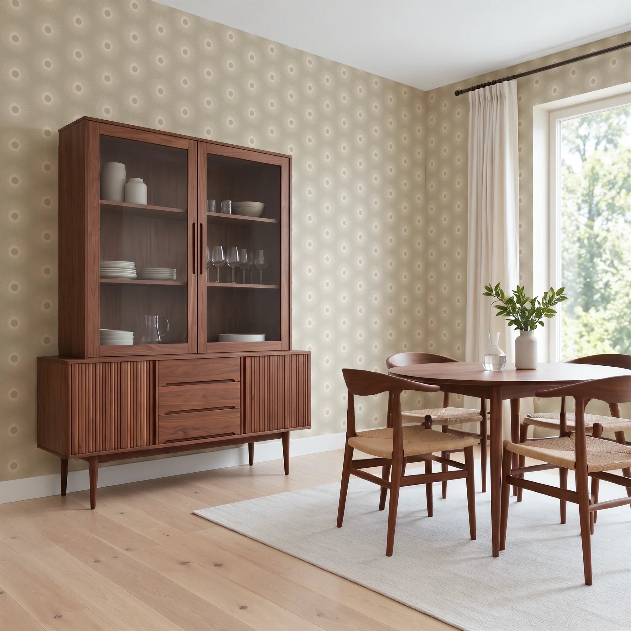 Retro Sunburst, Taupe Wallpaper