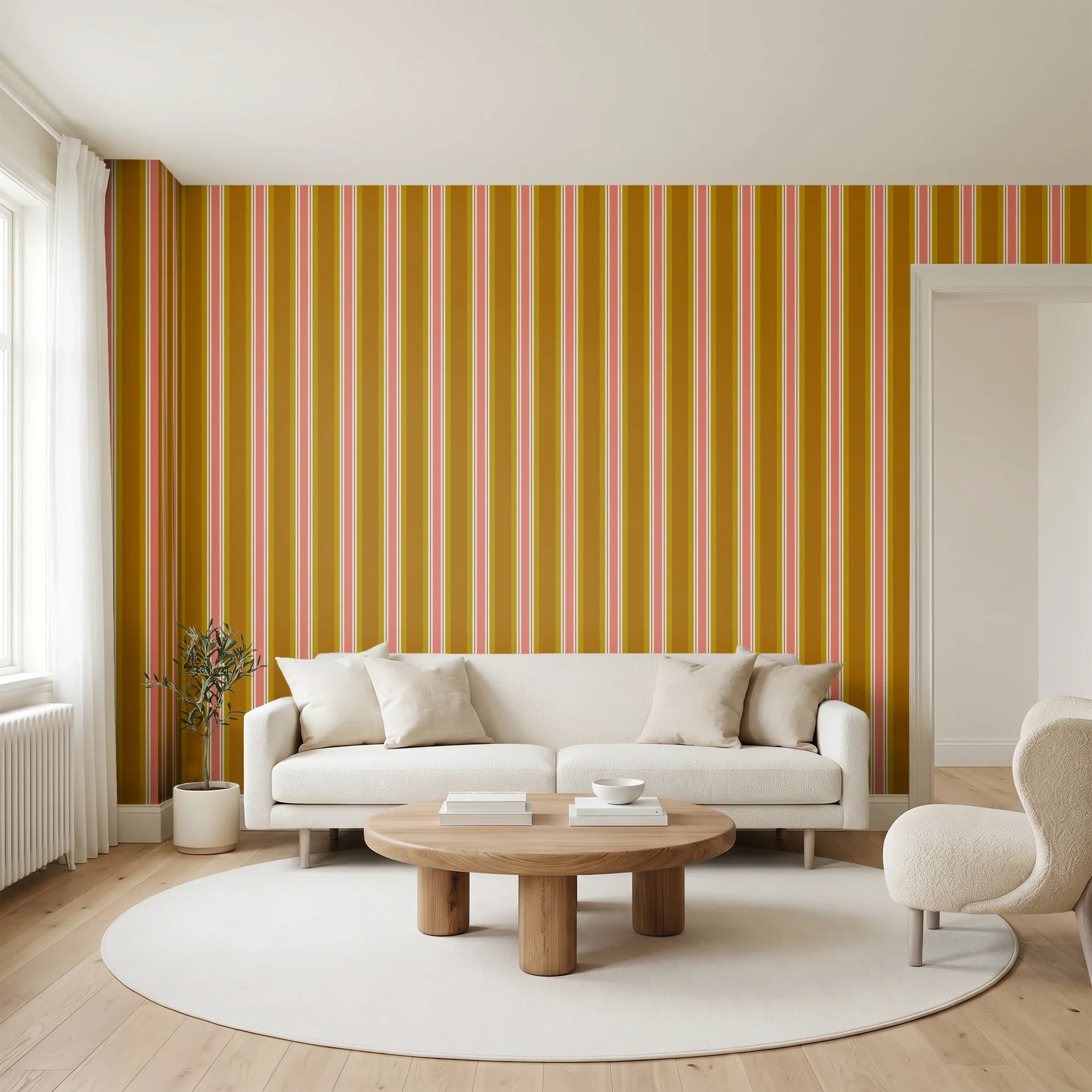 Offset Stripes, Mustard Wallpaper
