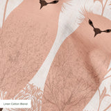 Symmetrical pattern of stylized pink owls with decorative floral medallions on white background