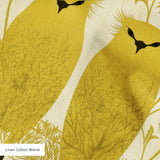 Stylized golden owls in symmetrical Art Nouveau pattern with floral motifs on cream background