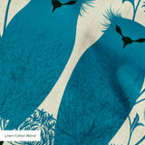 Symmetrical teal owl pattern with decorative floral elements on cream background