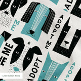 Adopt Me Mid Mod Dog in Teal — adopt me mid mod dog print, in turquoise teal, black and cream on a warm bone ground, small scale