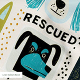 Rescued & Ready in Avocado — rescued & ready print, in avocado green and teal blocks with cream and black dogs