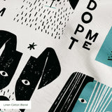 Adopt Me Mid Mod Dog in Teal — adopt me mid mod dog print, in turquoise teal, black and cream on a warm bone ground
