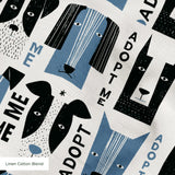Adopt Me Mid Mod Dog in Slate — adopt me mid mod dog print, in slate blue, black and cream on a warm bone ground, small scale