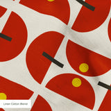 Geometric Martini Mod in Ruby — geometric martini mod print, in ruby red and rust with cream capsules and a golden center