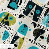 Rescued & Ready in Avocado — rescued & ready print, in avocado green and teal blocks with cream and black dogs, small scale