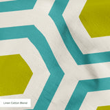Hexacore in Teal — hexacore print, in turquoise and acid olive on warm ivory