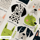 Good Dogs Club in Avocado — good dogs club print, in cream and black dogs with avocado green accents on a soft cream ground, small scale