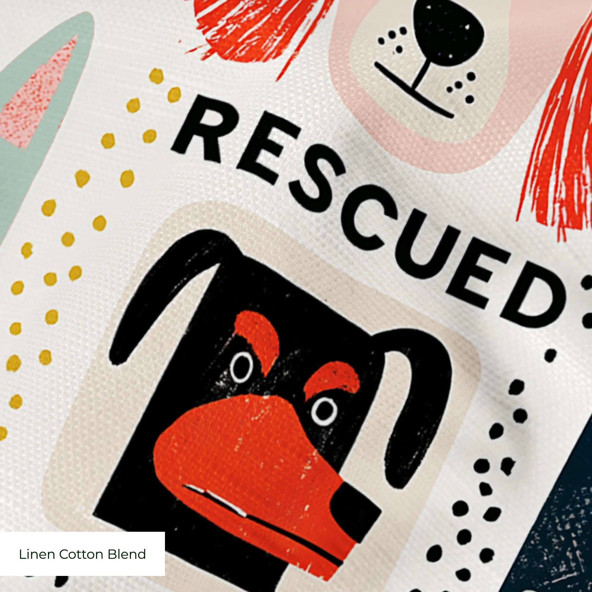 Rescued & Ready in Persimmon — rescued & ready print, in persimmon orange and red blocks with cream and black dogs