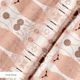 Symmetrical pattern of stylized pink owls with decorative floral medallions on white background