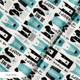 Adopt Me Mid Mod Dog in Teal — adopt me mid mod dog print, in turquoise teal, black and cream on a warm bone ground, small scale