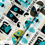 Rescued & Ready in Avocado — rescued & ready print, in avocado green and teal blocks with cream and black dogs