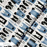 Adopt Me Mid Mod Dog in Slate — adopt me mid mod dog print, in slate blue, black and cream on a warm bone ground, small scale