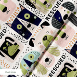 Rescued & Ready in Petal — rescued & ready print, in blush pink and slate blocks with cream and black dogs
