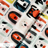 Modern Mutt Parade — modern mutt parade print, in red, teal, mustard and pink blocks against cream and black